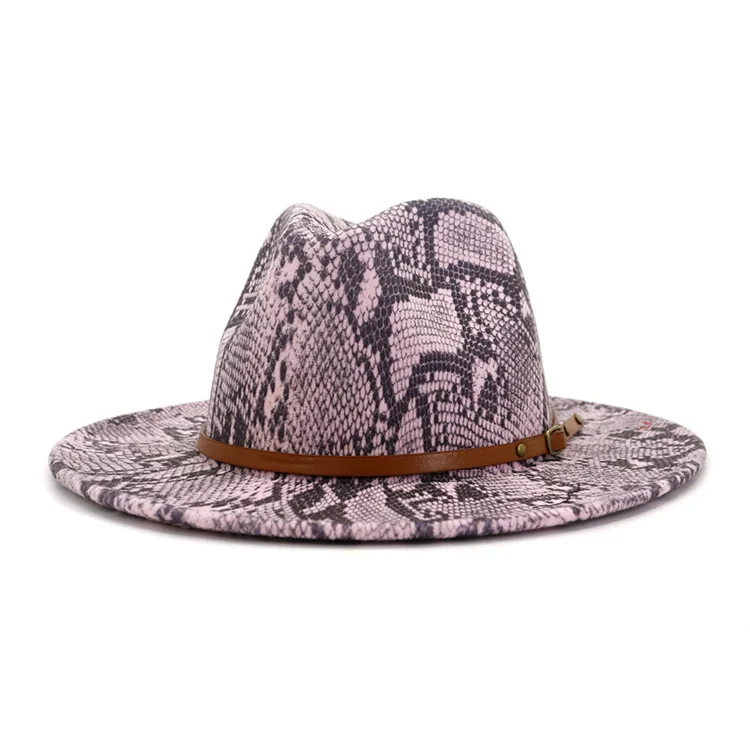 New Fashion Big Brim Jazz Hat Snake Pattern Party Wide Brim Jazz Woolen Fedora Hat