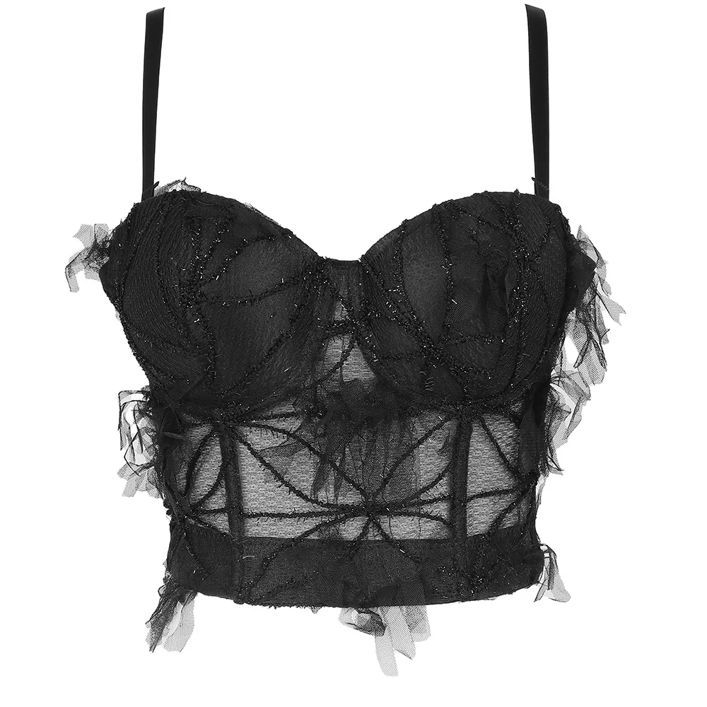 Black sexy lace up crop tube blouse bra elegant bustier corset tops woman,ladies lace tops latest design