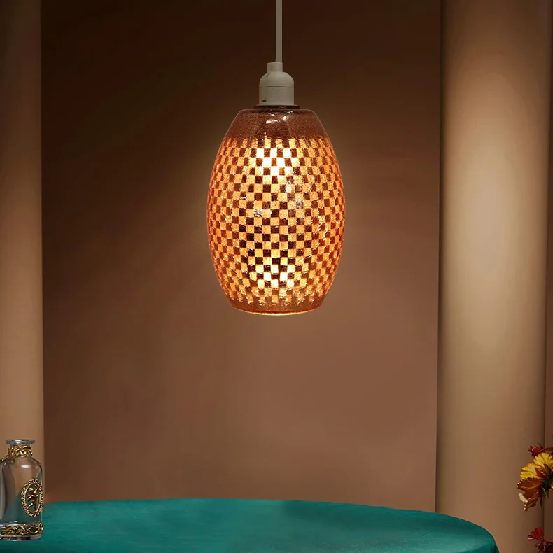 Bar Restaurant Hanging Ceiling Lamp Fixture Retro Home Deco Champagne Gold Glass Lampshade