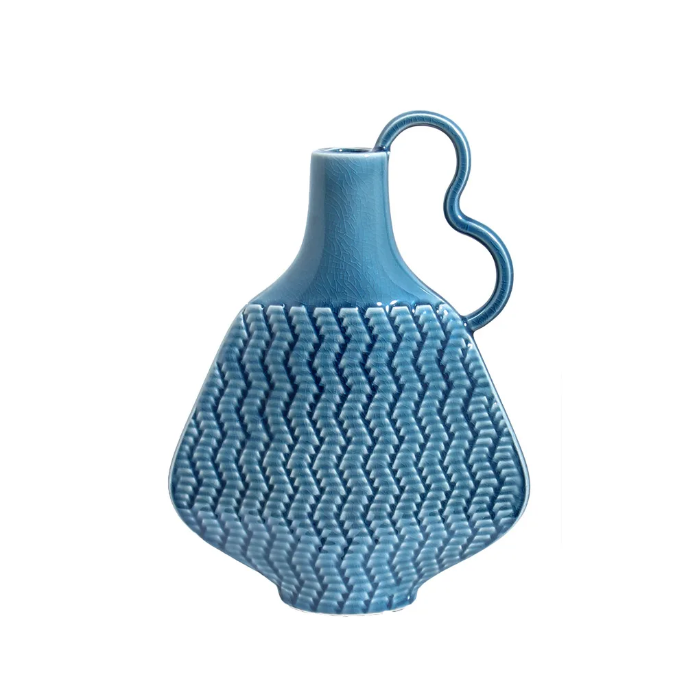 Italian pottery vase ceramic  high-end vintage porcelain ornaments ins style high-value insert special-shaped blue vase