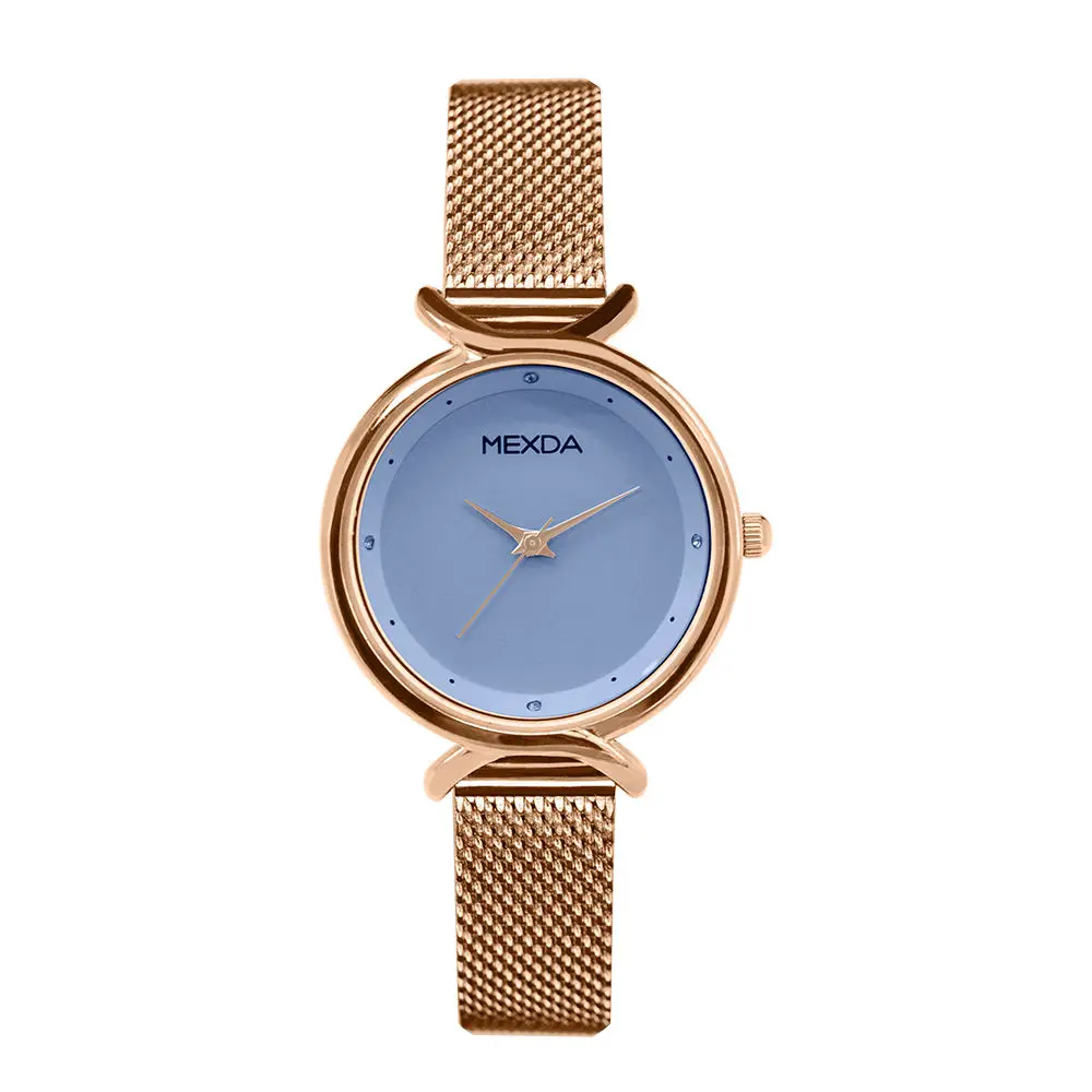 mexda brand custom logo stainless steel rose gold case leather band sky star dial vintage lady modern design diamond watch