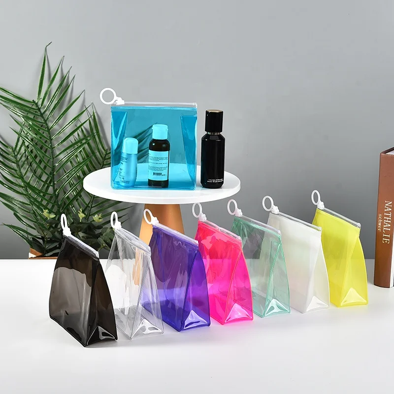 Ready To Ship S size 13x13x5cm clear zipper pvc cosmetic bags multi-functional toiletry waterproof frosted plastic zip top bag