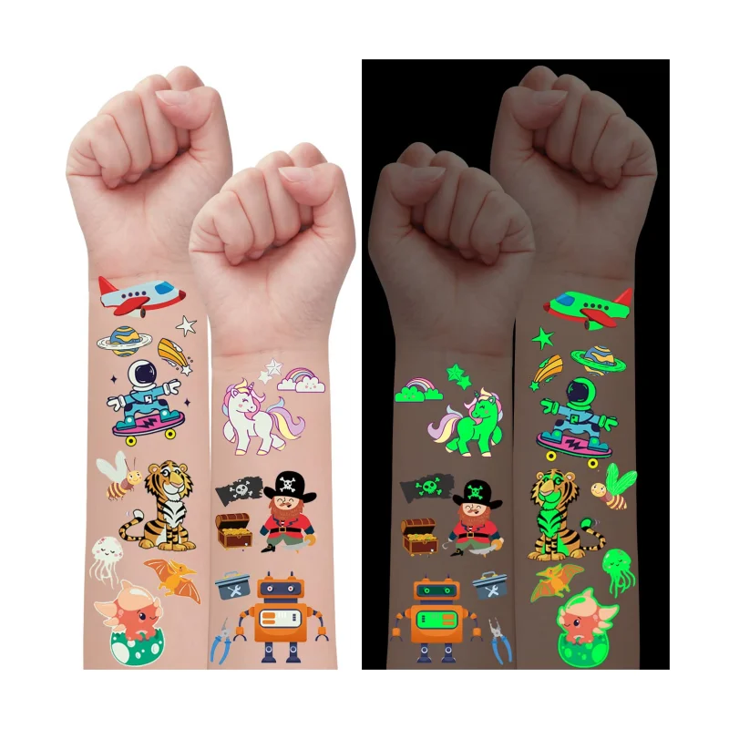 Luminous Temporary Tattoos for Kids Waterproof Tattoos Stickers Birthday Gifts Party Decorations Supplies Favors