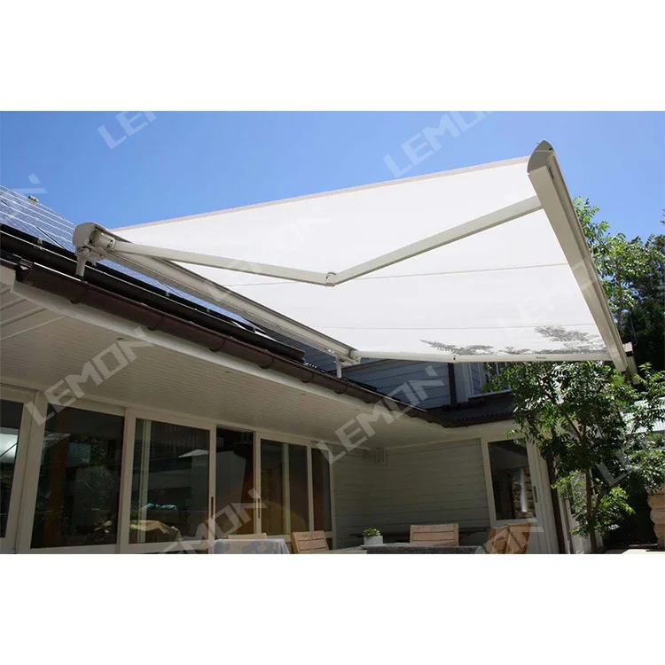 Commercial Restaurant Balcony Sunshade Motorized Folding Arm Acrylic Awnings System Retractable Roof Pergola 180 Degree Awning