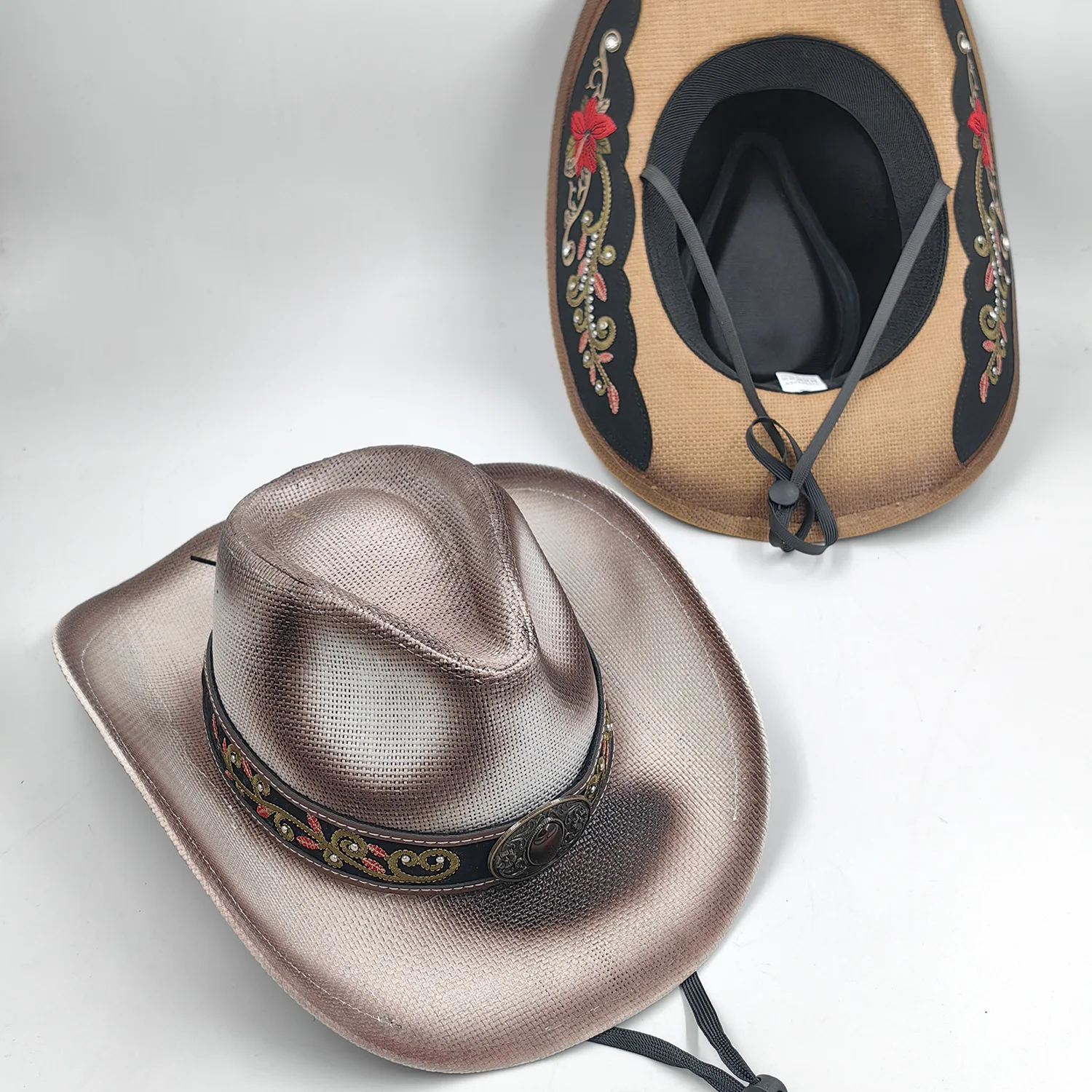 Men Women Vintage Embroidered Cashew Nut Flower Ethnic Straw Hat Outdoor Mountaineering Windbreak Ethnic Sun Protection Jazz Hat