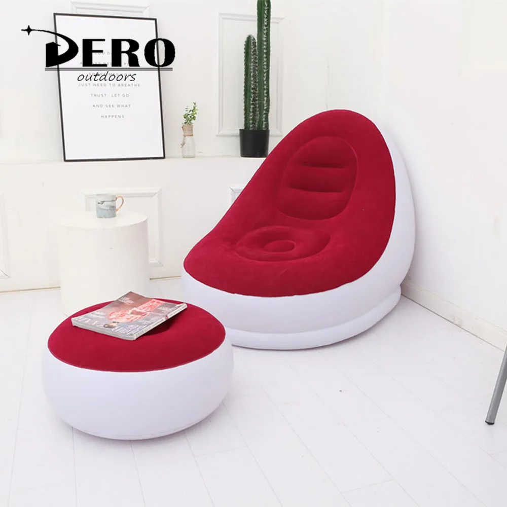 
DERO bedroom furniture outdoor PVC ultra Inflatable Folded Lazy Deck Chair Inflatable Lounger Air Sofa with foot pillow 