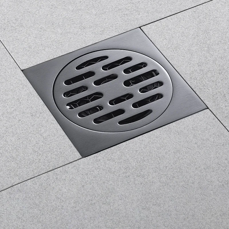 Modern Style Bathroom Shower Brass Drain Black Anti-odor Floor Drain Tile Insert 80mm 100mm Square Floor Drain