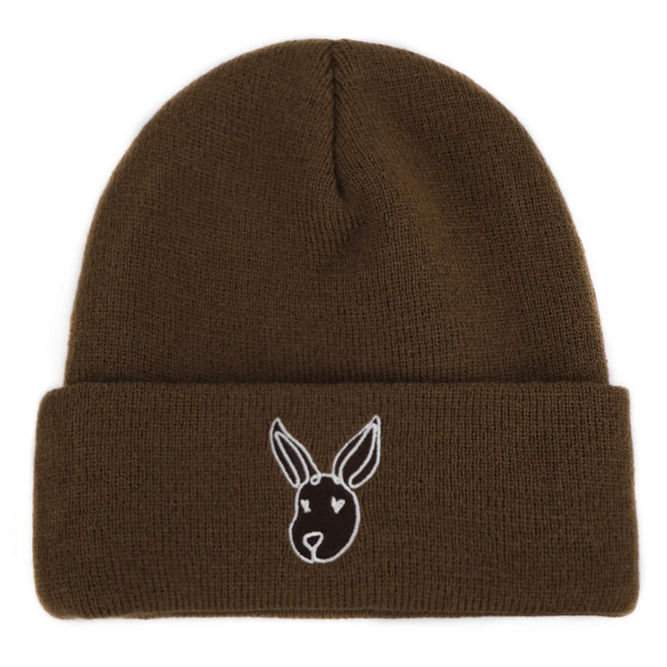 OEM зимняя теплая однотонная коричневая Цветная Акриловая вязаная шапка с манжетами и вышивкой на