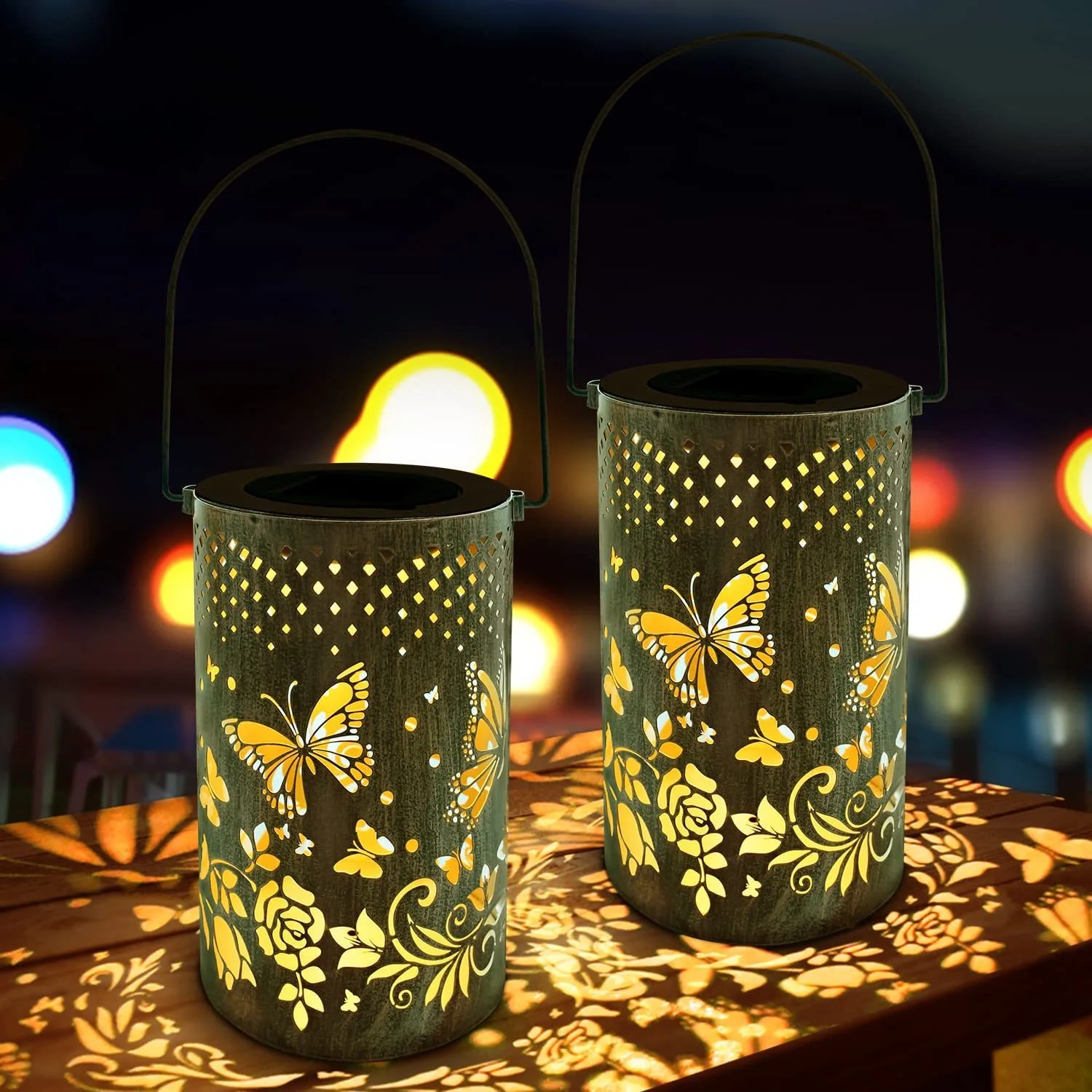 4 in 1 Led Solar Leaf Dragonfly Butterfly Flower Projector Hang Night Light Courtyard Lantern Outdoor Table Portable Wind Light
