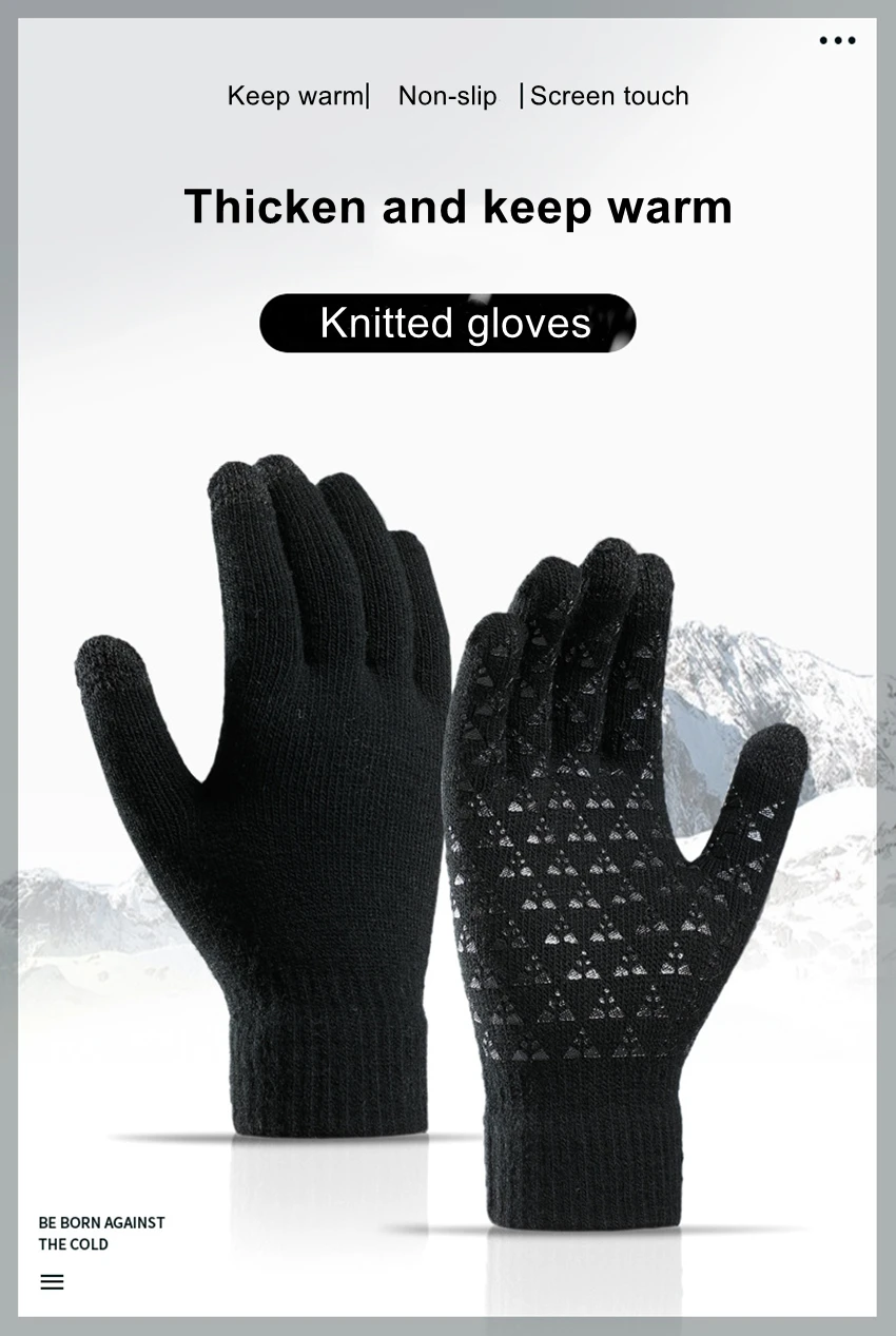 Men Women Winter Warm Gloves Touch Screen Gloves Knitted Soft Elastic Thick Gloves