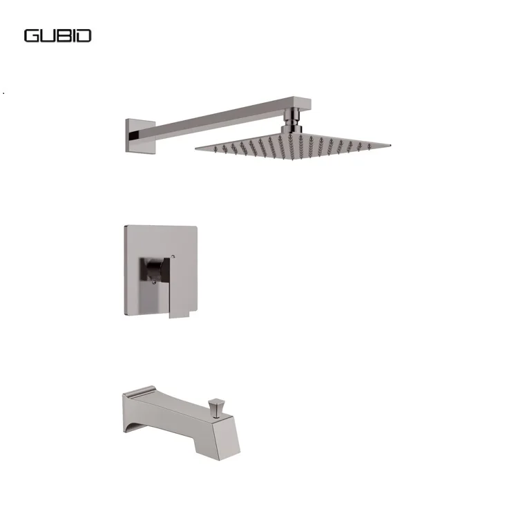 Square Style Two Function Brushed Nickel UPC SEU Modern Concealed Wall Mount Rain Bath Pressure Balance Shower Set for Bathroom