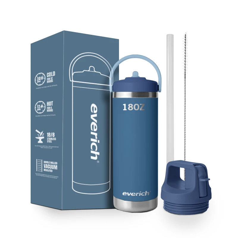 High Quality Outdoor Gym Stainless Steel Water Bottle BPA free Custom Logo 18oz Bottle with Handle and Straw