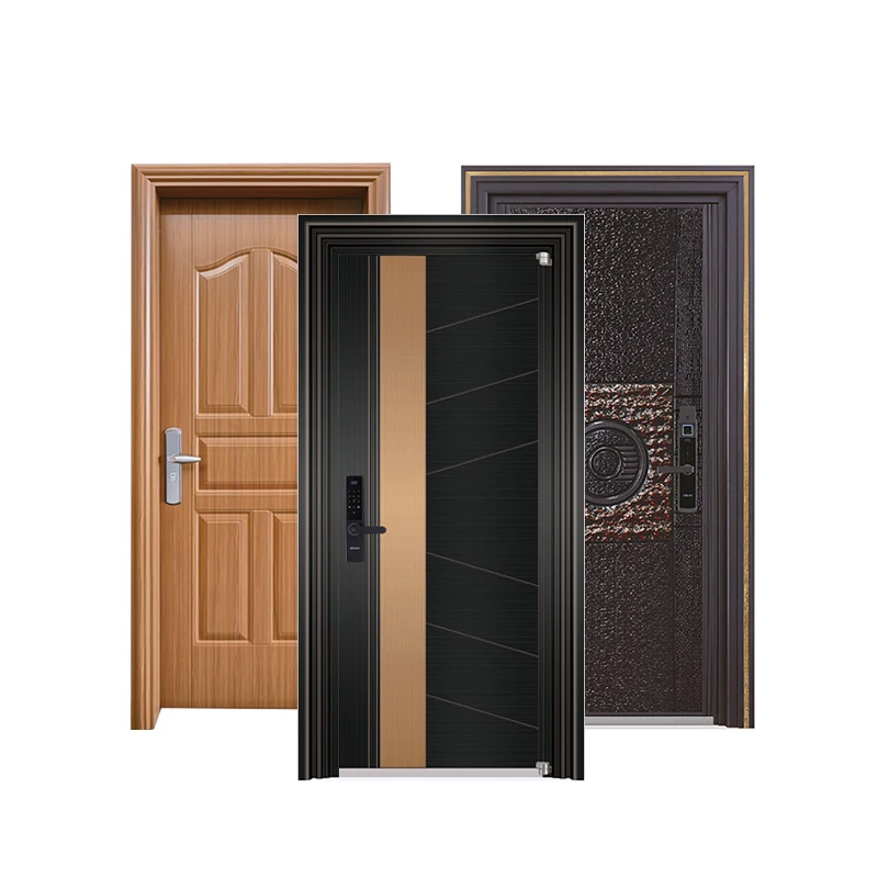 Door Swing Exterior Security Stainless Steel Modern Hot Sale Steel Door Double Tempered Glass Galvanized Steel Customized Color