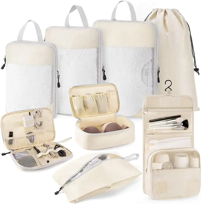 Ginzeal Travel Bag 8 Set Compression Packing Cubes For Suitcases Travel Lightweight Luggage Packing Organizers For Travel