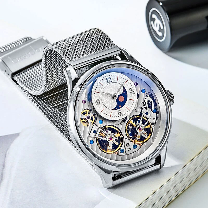 Luxury Central Double China Tourbillon Watch Automatic Movement Skeleton Custom Logo