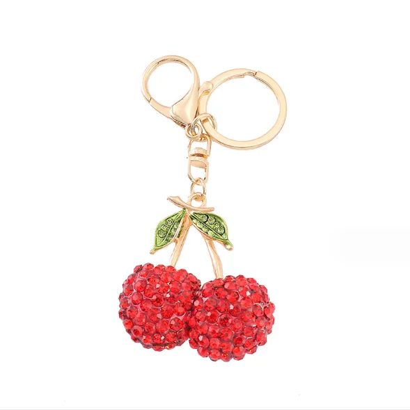 2023 new fashion Alloy cherry keychain 3D 3D rhinestone fruit keychain travel souvenir company gift  Crystal key ring