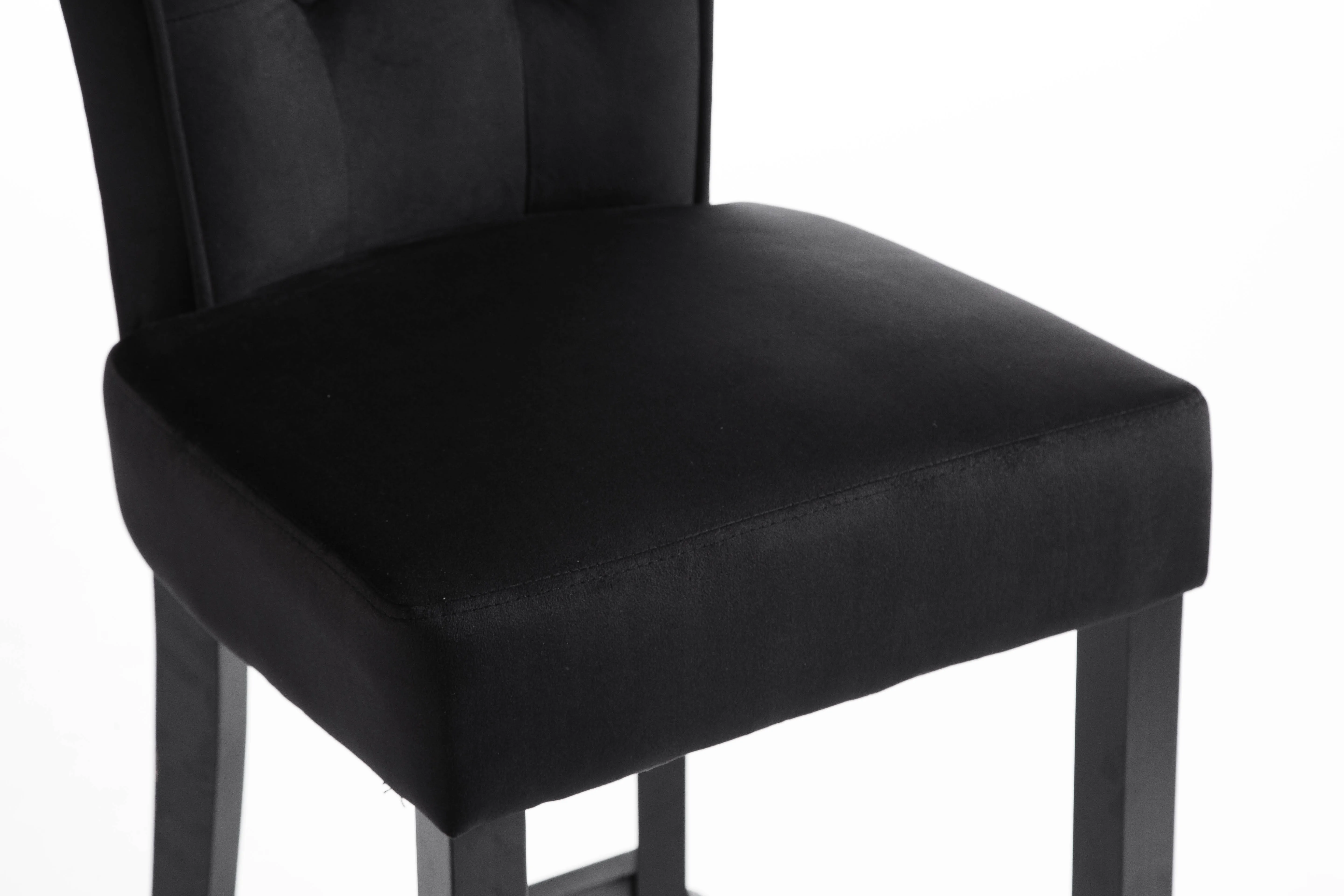Stylish and Cozy Black Velvet Upholstered Solid Wood Cafe Barstool High Chair