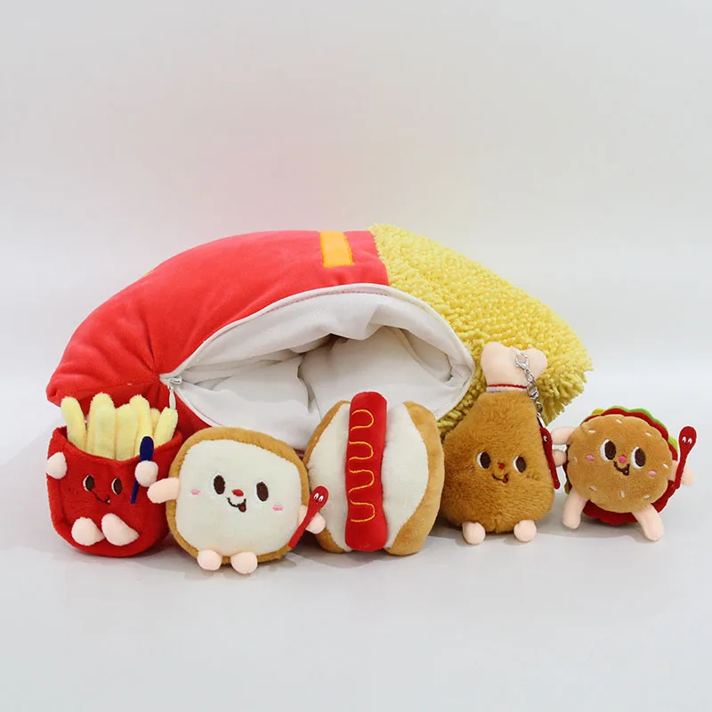 Cartoon Cute Hamburg Combination Plush Throw Pillow Doll French fries Chicken Leg Hot Dog Keychain Pendant Living Room Pillow
