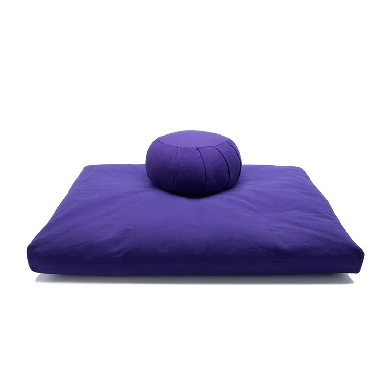 Cotton And Linen Fabric Purple Embroidered Circular Buckwheat Meditation Cushion Filled With Zipper