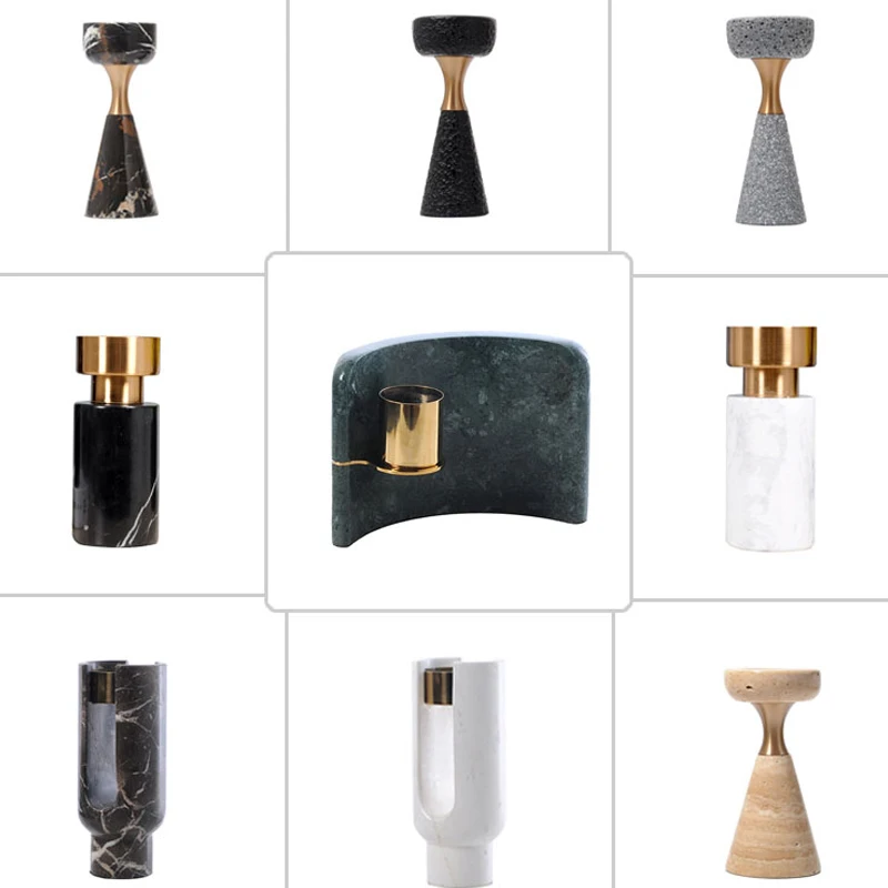 Nordic black Hourglass Design Abstract Candlestick Antique Gold Luxury Marble Candle Holders