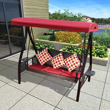 Outdoor wrought iron swing outdoor double rocking chair balcony courtyard three-person hammock garden leisure cane chair