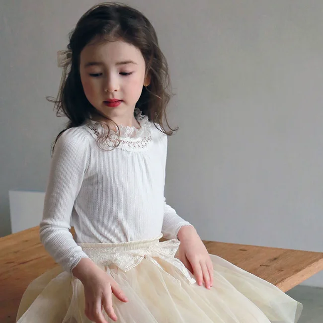 PHB 31178 Korean solid color long sleeve children girls custom labels lace shirts 2021