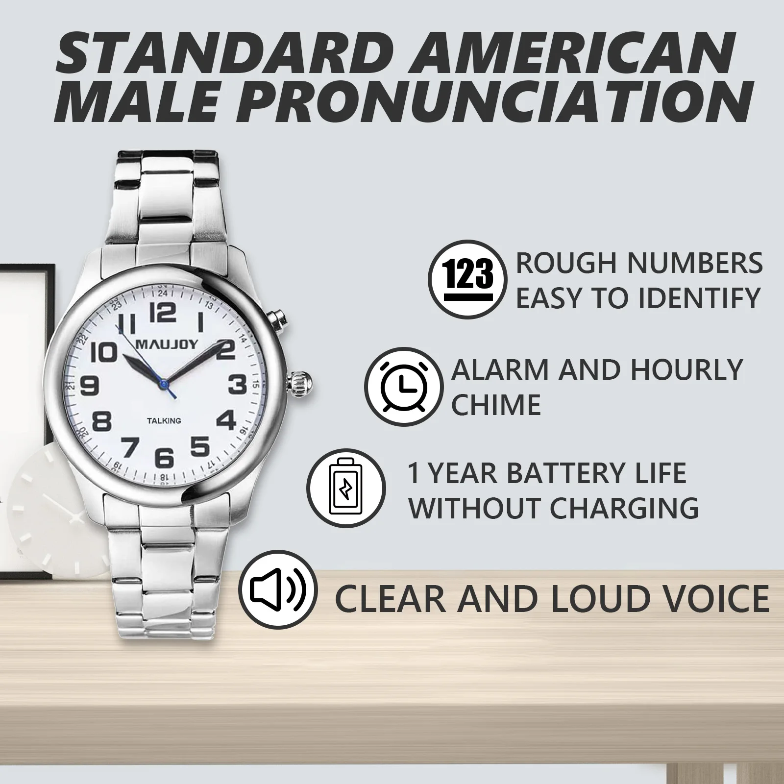 English Talking Watch for Women Speaks The Time, Date or Alarm time for Elderly, Impaired Sight or Blind