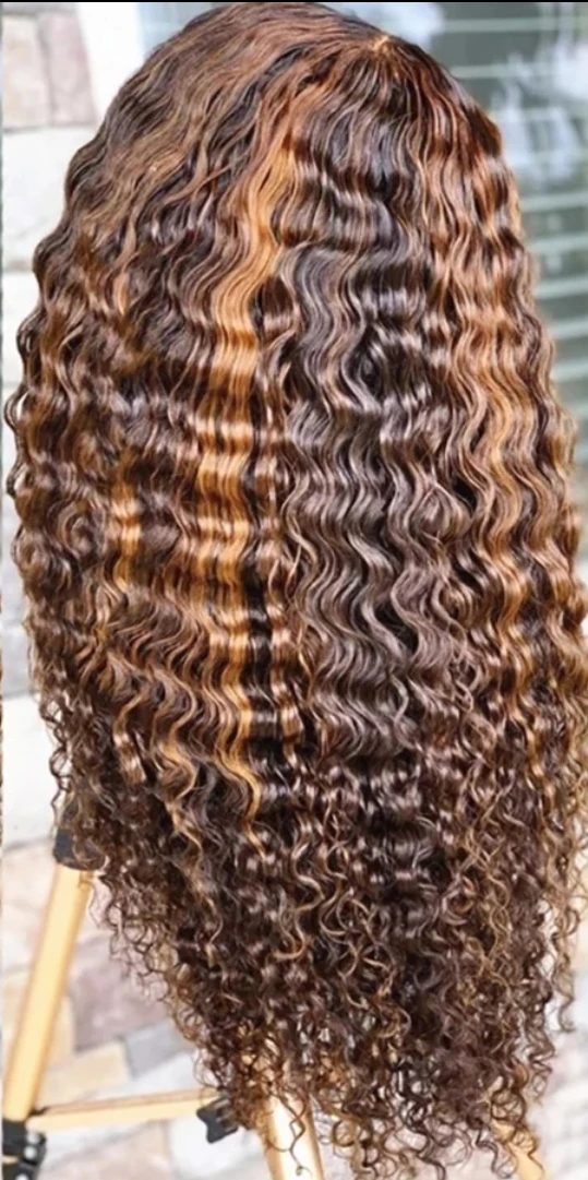 
Ombre 27/30 Color Piano Color Human Hair Wigs Brazilian Remy Hair Pre-Plucked Wigs 13*4 Lace Front Wig deep wave 
