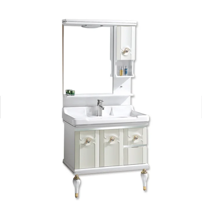 French modern waterproof double sink acrylic bathroom pvc cabinet washbasin rotating bathroom mirror cabinet