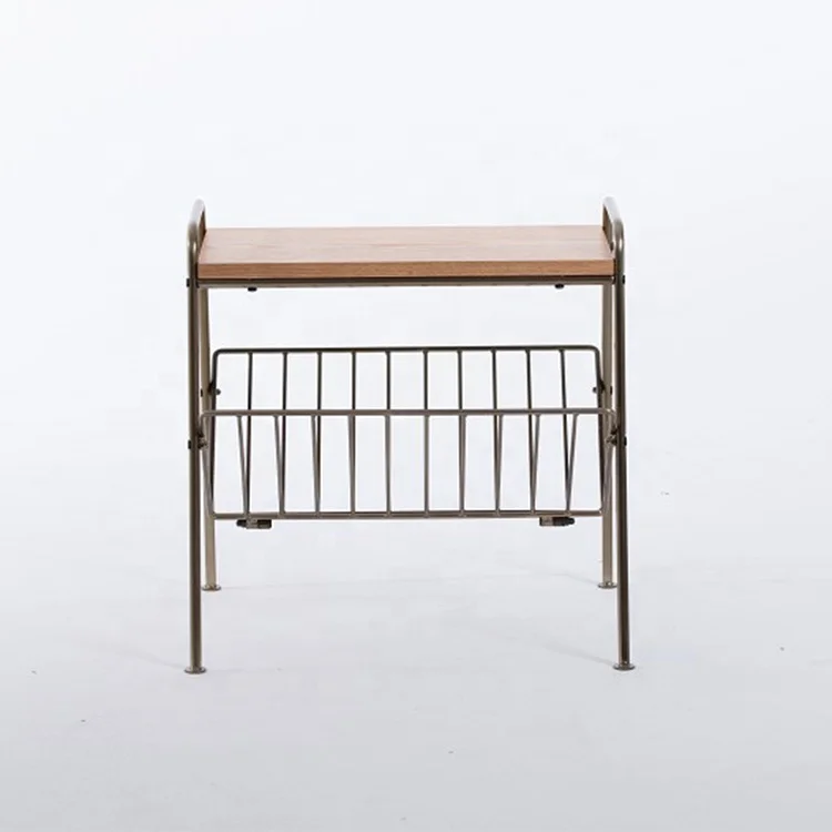 Modern Stain Brass Side Table With Magazine