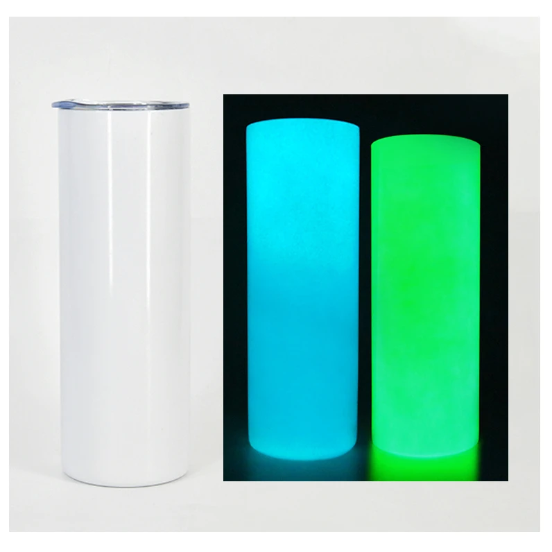 USA Warehouse Stocked Double Wall Insulated Sublimation Tumbler 20oz straight skinny Glow In The Dark Sublimation Tumblers