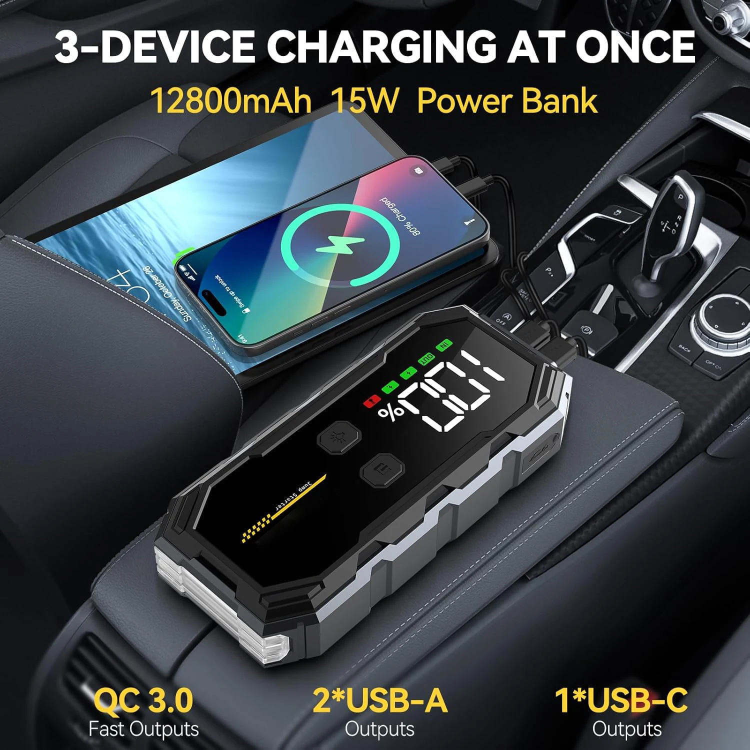 2024 New Design Hot Selling 4000A Portable Car Jump Starter with 12800mAh High Discharge Rate Lithium Battery For 8.0L/6L Car