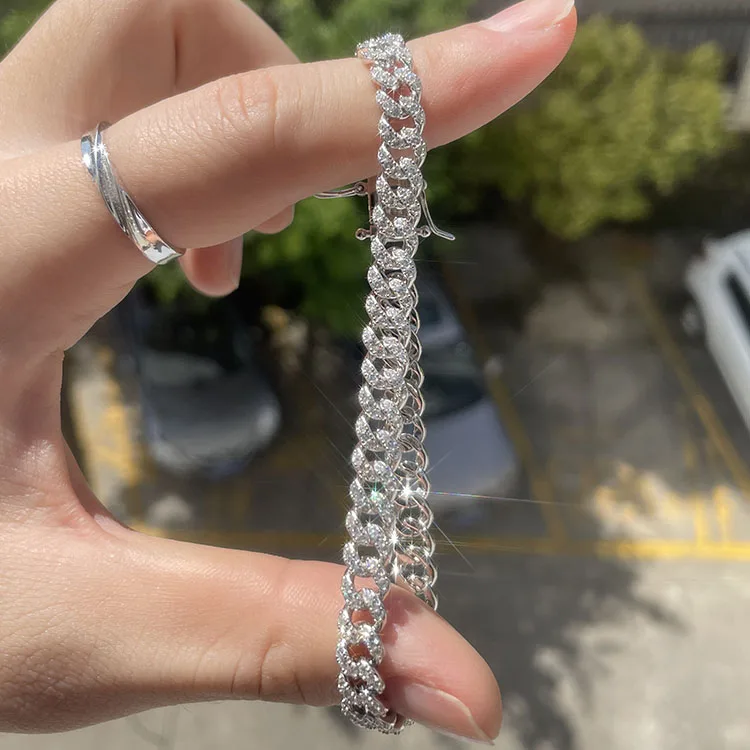 Sale 6mm single row vvs Diamond Chain S925 Silver GRA Moissanite Cuban Link Necklaces bracelets women man fine jewelry