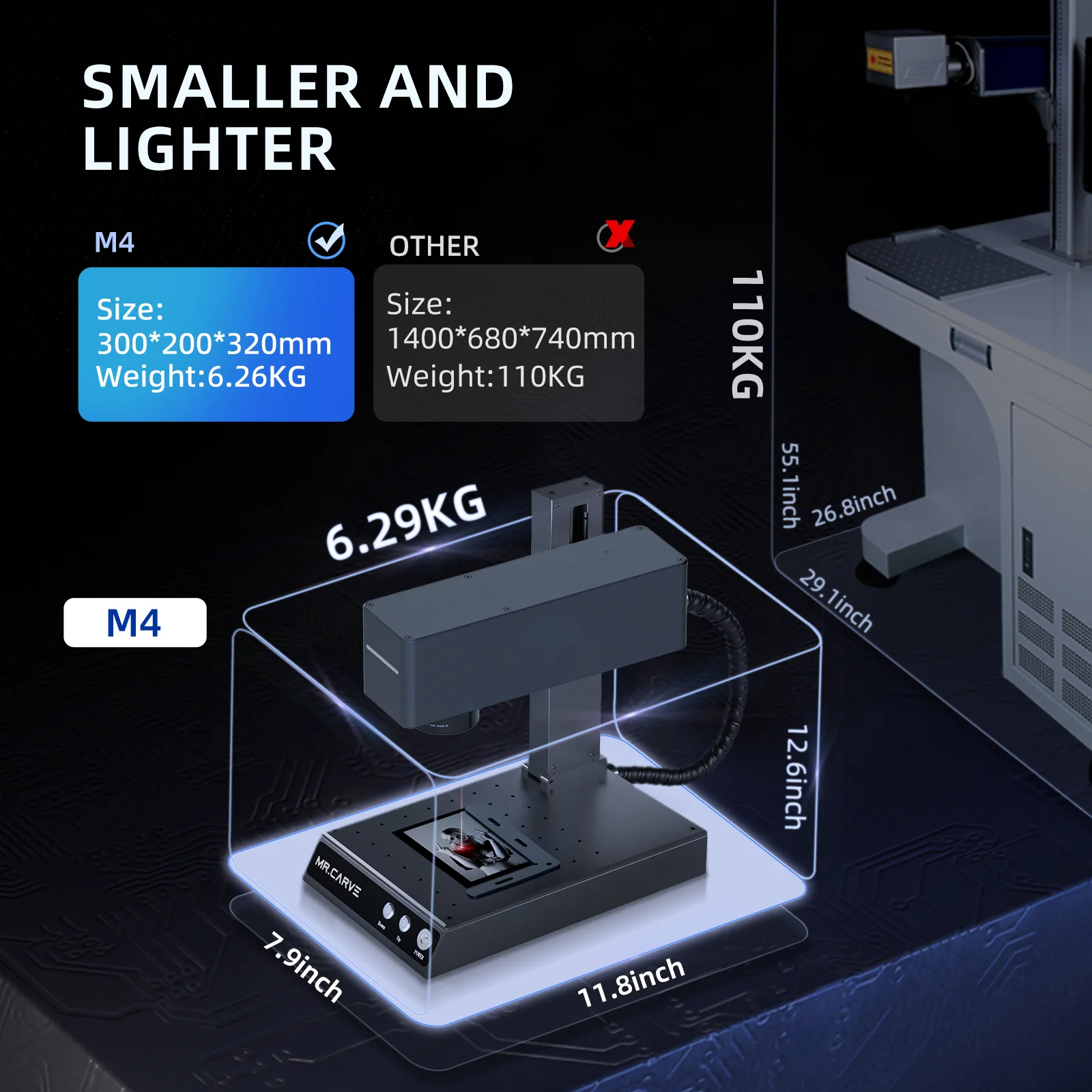 M4 Pro Mini Laser Engraving Machine metal Leather Curved Rubber Stamp 3D Photo Carving Jewelry Laser Engraving Machine