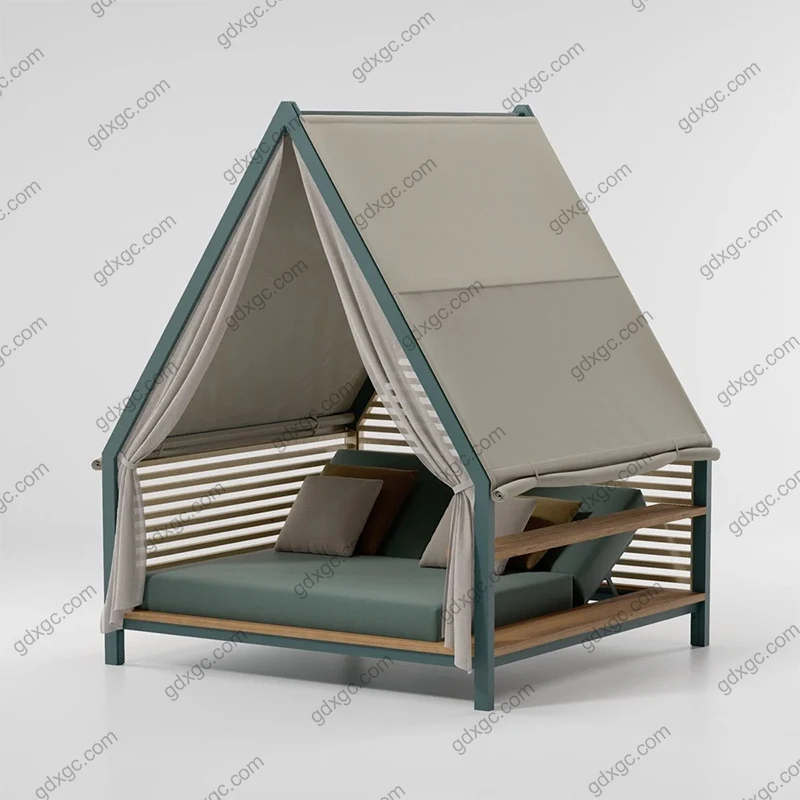 Aluminum Frame Rattan Sunbed Canopy Outdoor Garden Daybed Chaise Chair with Sofa for Pool & Patio Beach Furniture