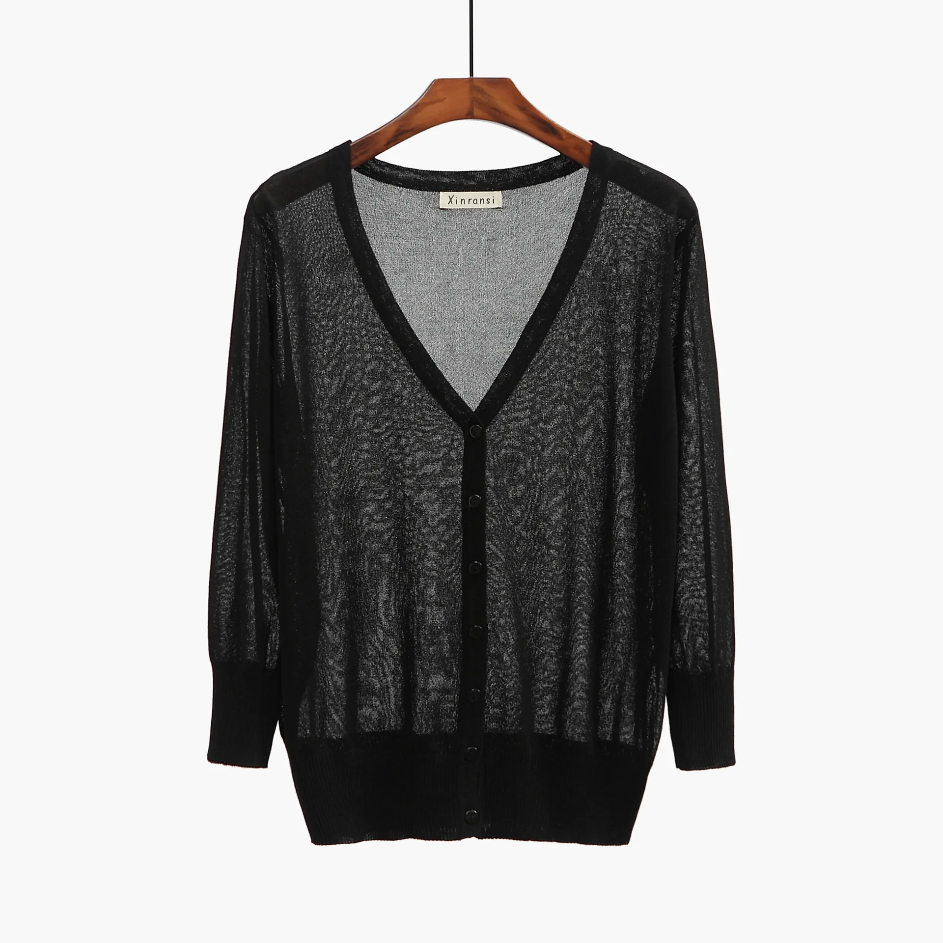 
Breathable Ladies Thin Sweater Womens Blue Buttoned Spring Cropped Cardigan 