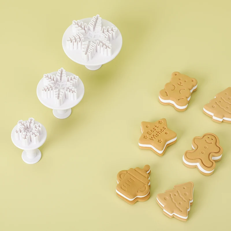 3-piece snowflake cookie mold Clay toy cake tool Fondant tool Plastic cookie cutter