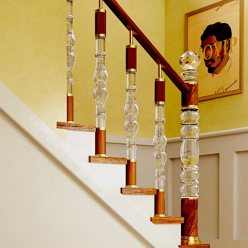 Outdoor Decorative Aluminum Stainless Acrylic Balustrades Railing Crystal Clear Handrails Stairs Pmma Acrylic Crystal column