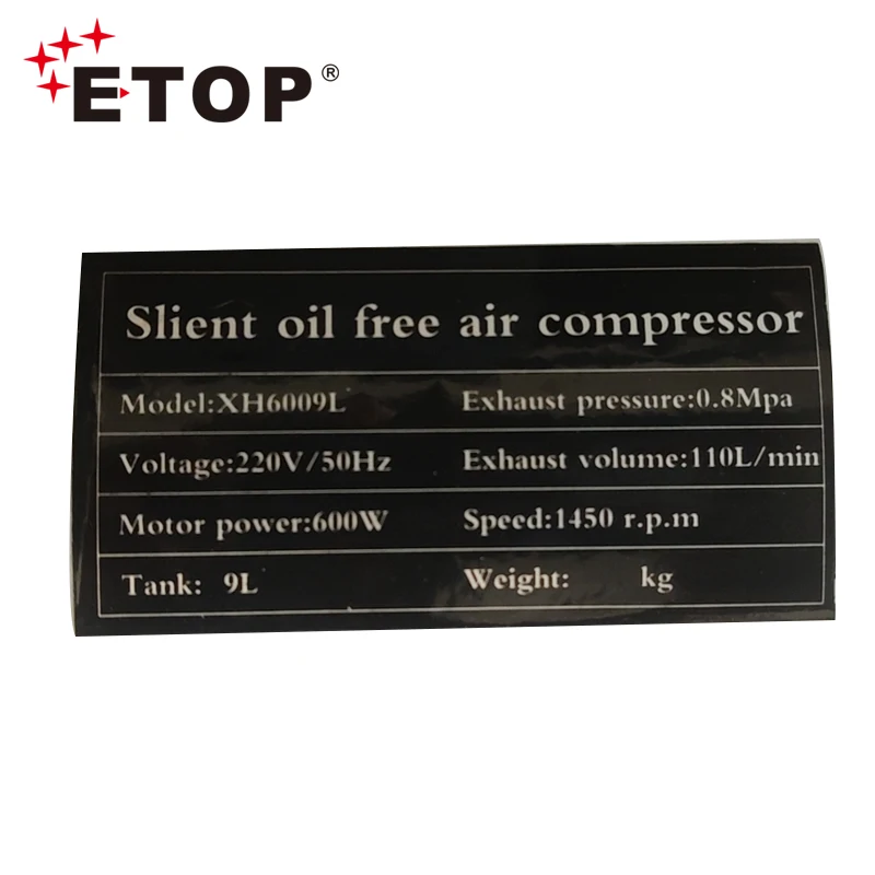 ETOP 100% Silent Oil Free 600W 9L Air Compressor machines for Industry and Home cheap price portable air compressor