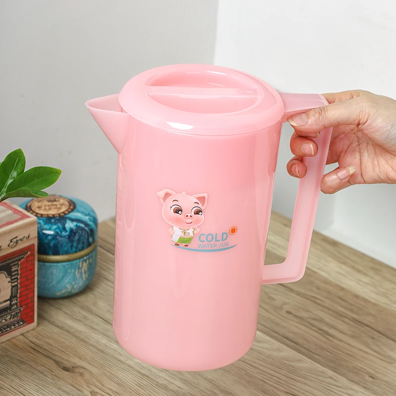 EVERSMILY 2L Plastic Pink Drinkware Ice Tea Kettle Beverage Jar Hot Cold Water Jug Juice Coffee Water Pitcher