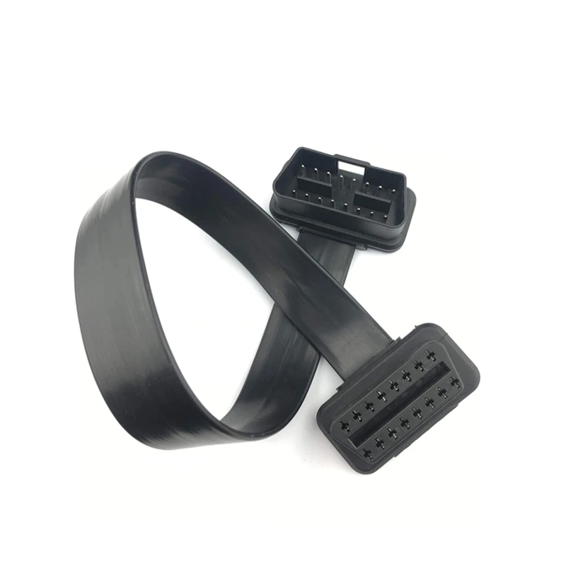 New 30/60/100cm Flat Thin 16Pin OBD 2 Extender OBD2 16 Pin ELM327 Male To Female Adapter Elbow OBDII Extension Connector Cable