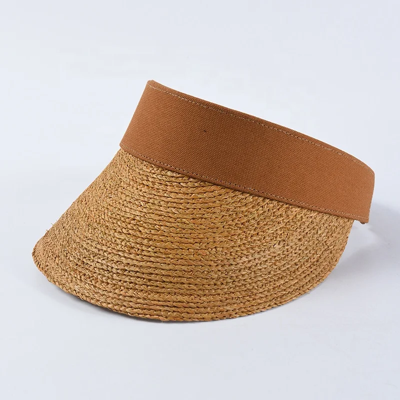 Fashion Casual Beach Dress Summer Sun Hat Plain Dyed High Quality Fine Raffia Straw Visor Cap for Women Lady Travels Holiday