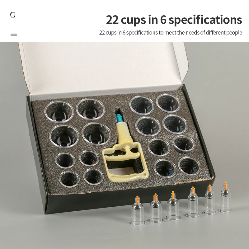 22-Pcs Transparent Glass Hijama Cupping Set New Design Vacuum Therapy Cups for Body Safety for Back Application