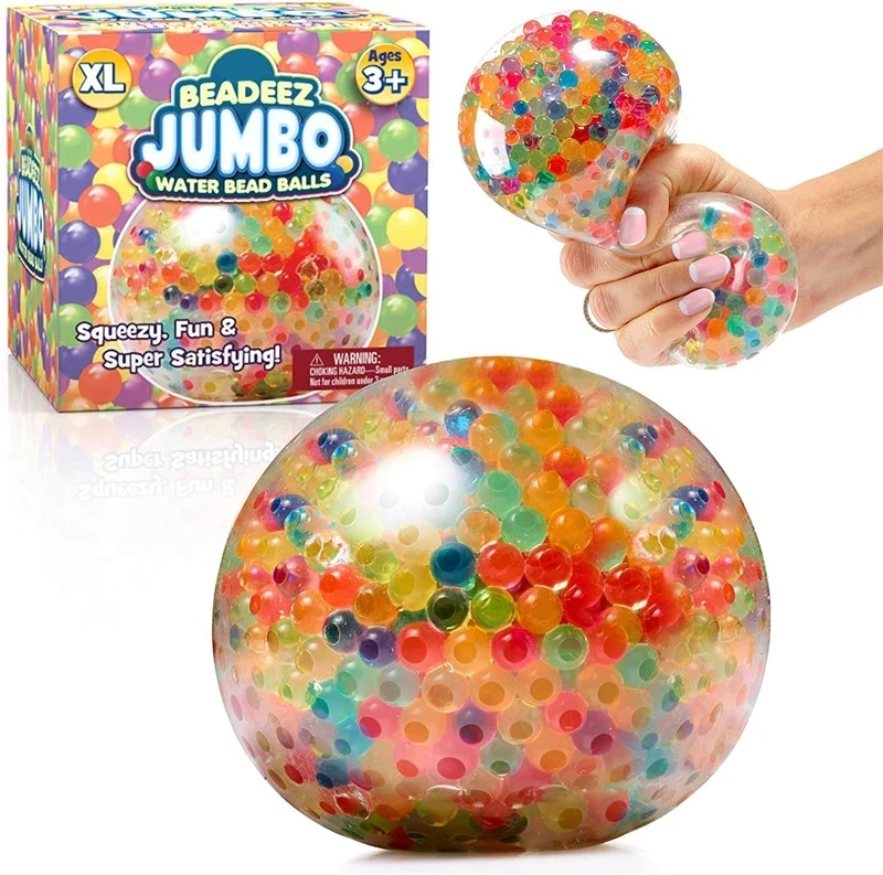 quishy Stress Balls with Gel Beads - Jumbo Size (Colorful) - Anti-Stress ADHD Anxiety Relief Sensory Toy for Kids and Adults