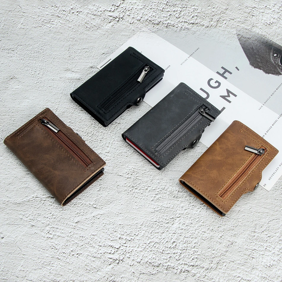 NEW Design Custom LOGO Aluminum Wallet Men RFID Auto Pop Up Credit With Money Pocket Metal Business Slide Card Holder