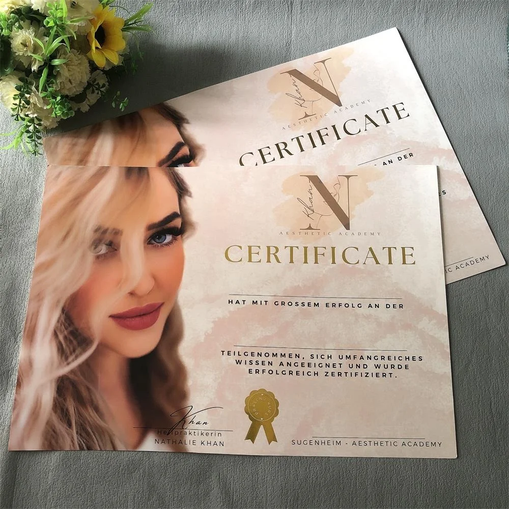 Custom printing gold foil A3 A4 A5 gift card certificate for business