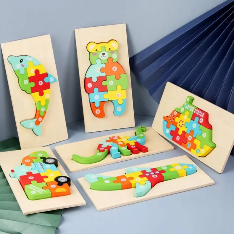 Factory Montessori Kids Educational Learning Toys Custom Children Baby 3D Animals Dinosaur Wooden Jigsaw Puzzle