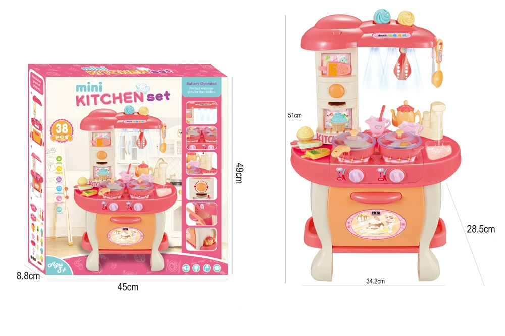 Kids Dishes Wash Pool Pretend Play Cooking Smoking Pink Color Girl Kitchen Toys Set for Girls