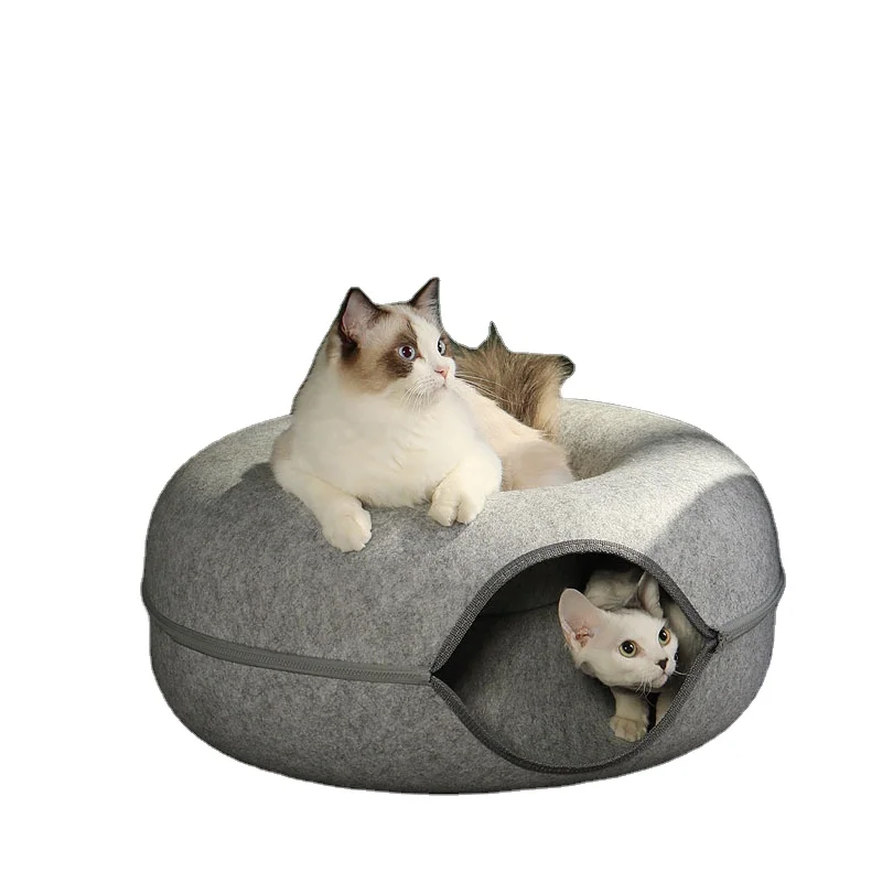 Wholesale New Fashion Kitten Love Cat Tunnel Donut Cat Bed Zipper Open Cat Tunnel Bed