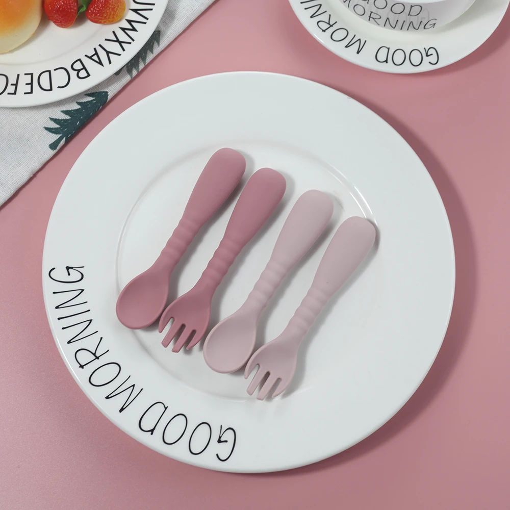 Hot Sale Banana Safety High Quality Baby Feeding Spoon Fork Silicone Baby Spoon Fork Set